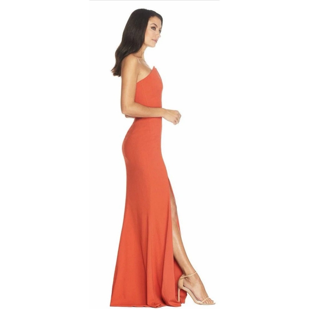 Dress the Population Fernanda Maxi Dress Strapless V Neck‎ Gown Poppy Orange L - Picture 12 of 14